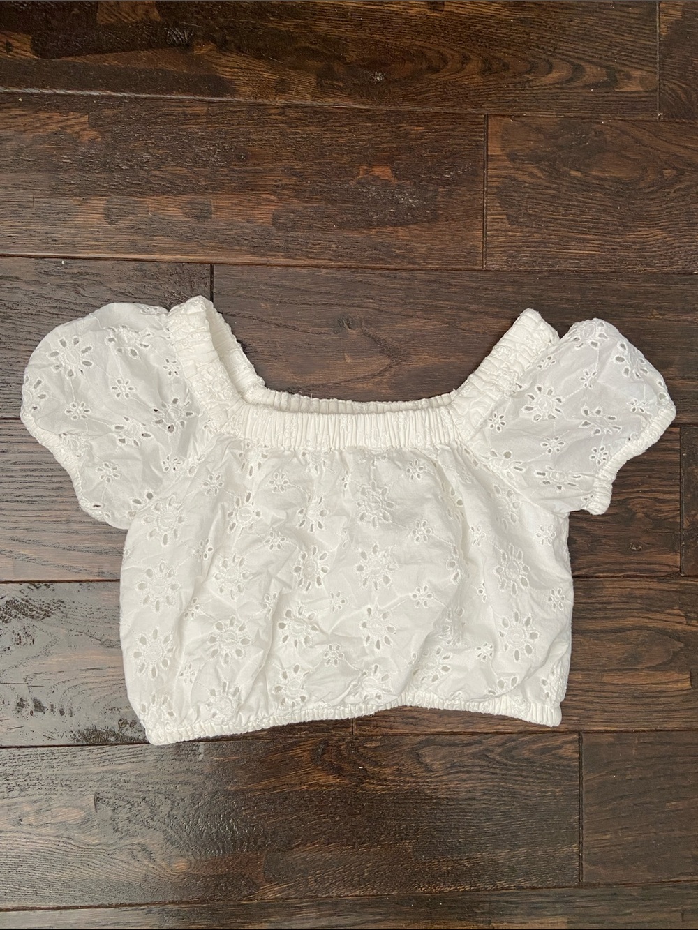 Gap Kids Eyelet Puff Sleeve Crop Top Size L